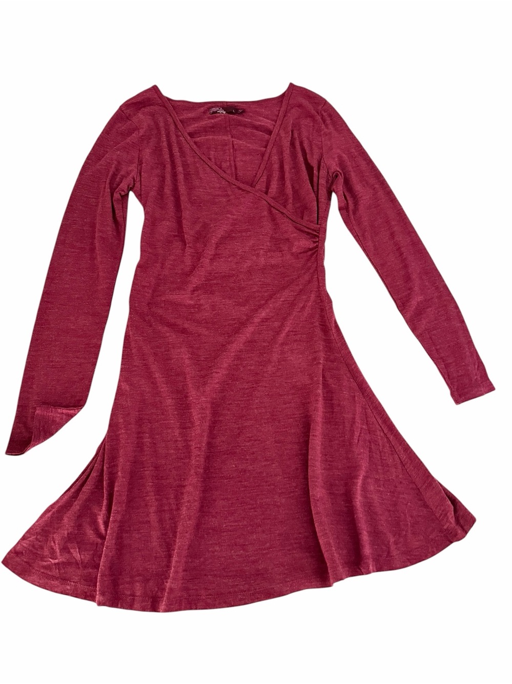 PRANA Burgundy Nadia Faux Wrap Wool Blend Long Sleeve Dress large - Picture 4 of 10